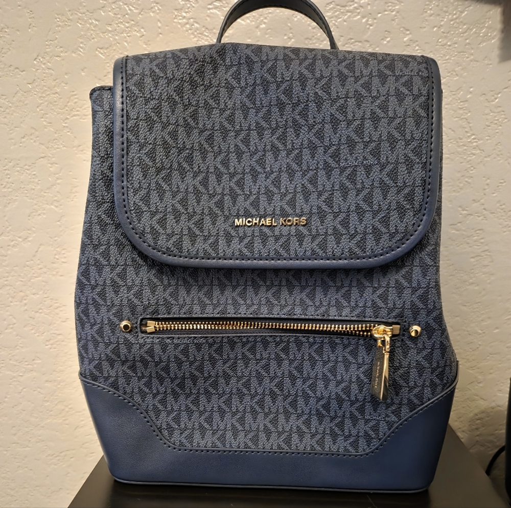 Michael Kors Blue Monogram Backpack - image 1